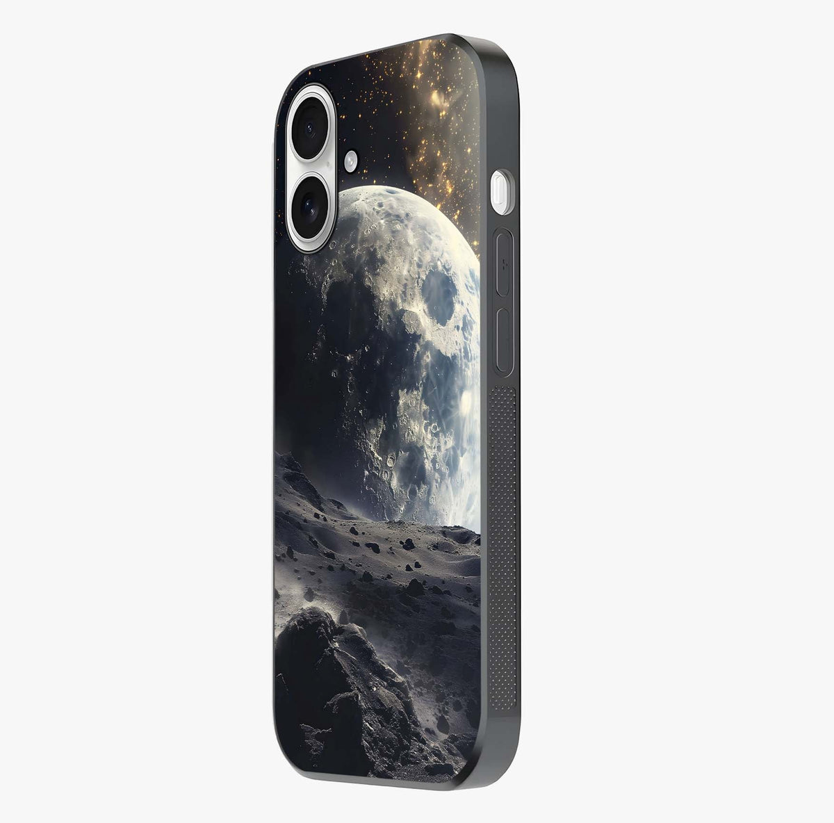 Lunar Horizon Glow Glass Case photographed in natural light showing reflective finish and design depth.
