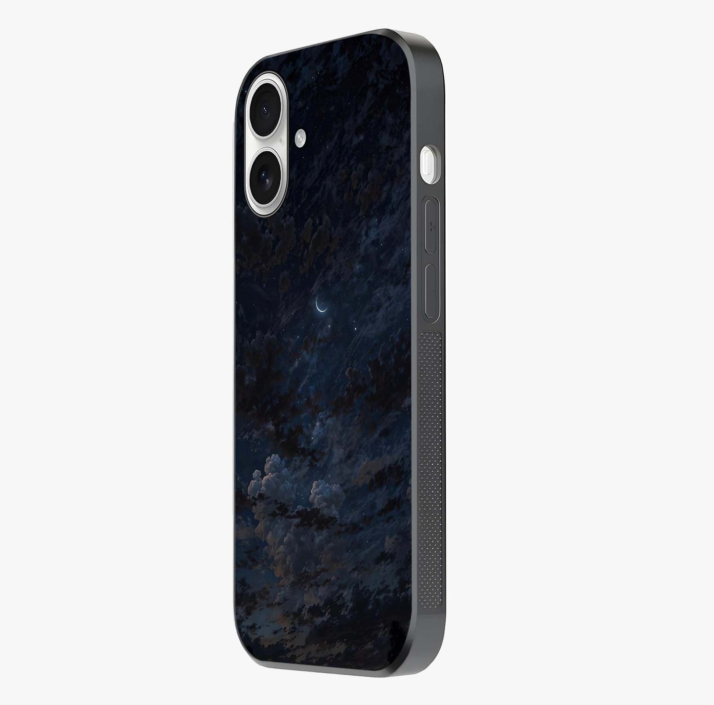 Lunar Veil Silence Glass Case photographed in natural light showing reflective finish and design depth.