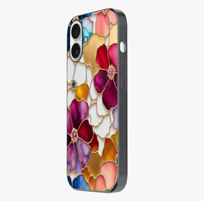 Marble Flower Pattern Glass Case photographed in natural light showing reflective finish and design depth.
