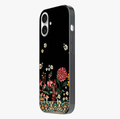Midnight Bloom Pattern Glass Case photographed in natural light showing reflective finish and design depth.