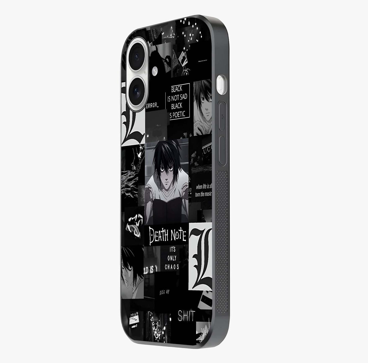 Midnight Chaos Mind Glass Case photographed in natural light showing reflective finish and design depth.