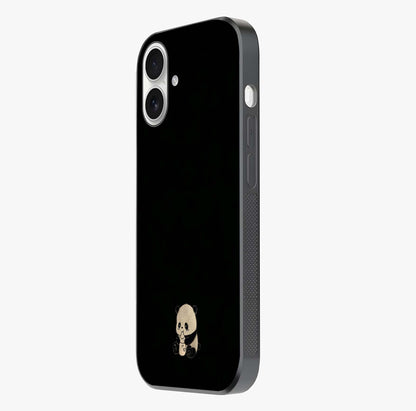 Midnight Panda Love Glass Case photographed in natural light showing reflective finish and design depth.