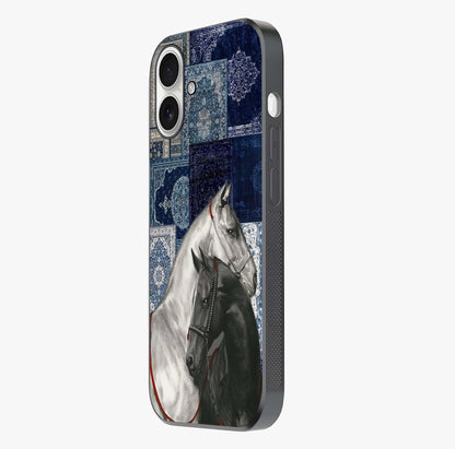 Midnight Stallion Blues Glass Case photographed in natural light showing reflective finish and design depth.