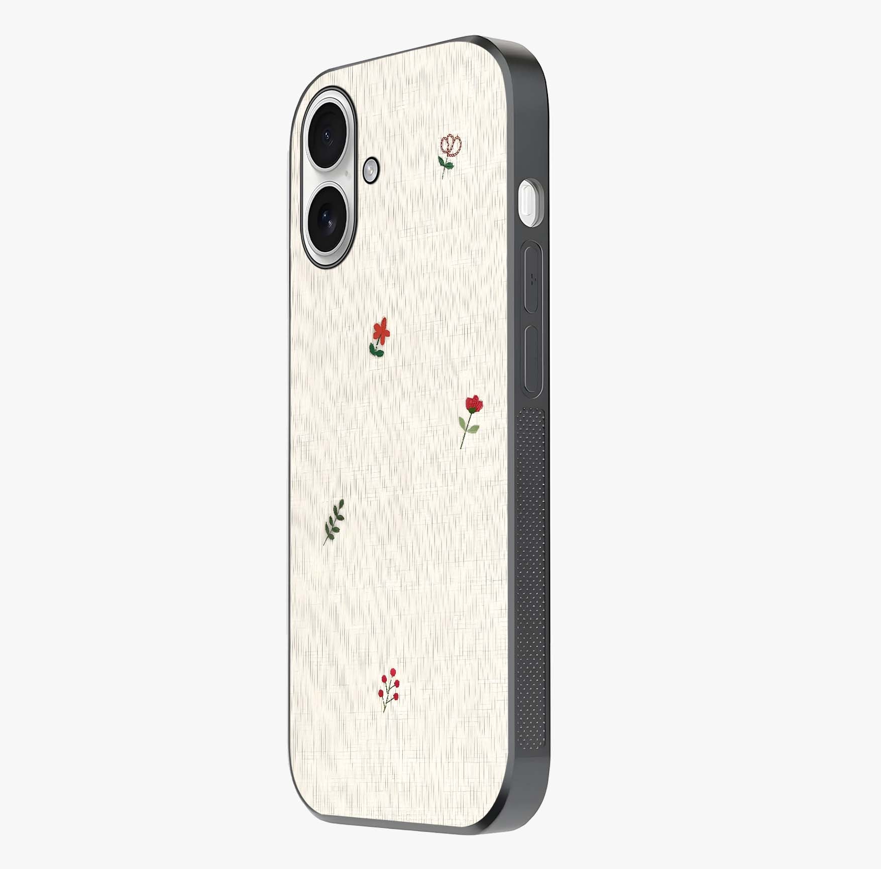 Minimalistic Blue With White Flower Pattern Glass Case photographed in natural light showing reflective finish and design depth.