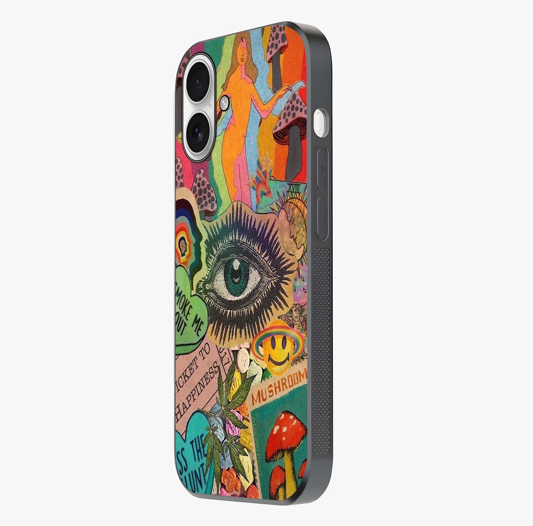 Mystic Eye Wonderland Glass Case photographed in natural light showing reflective finish and design depth.