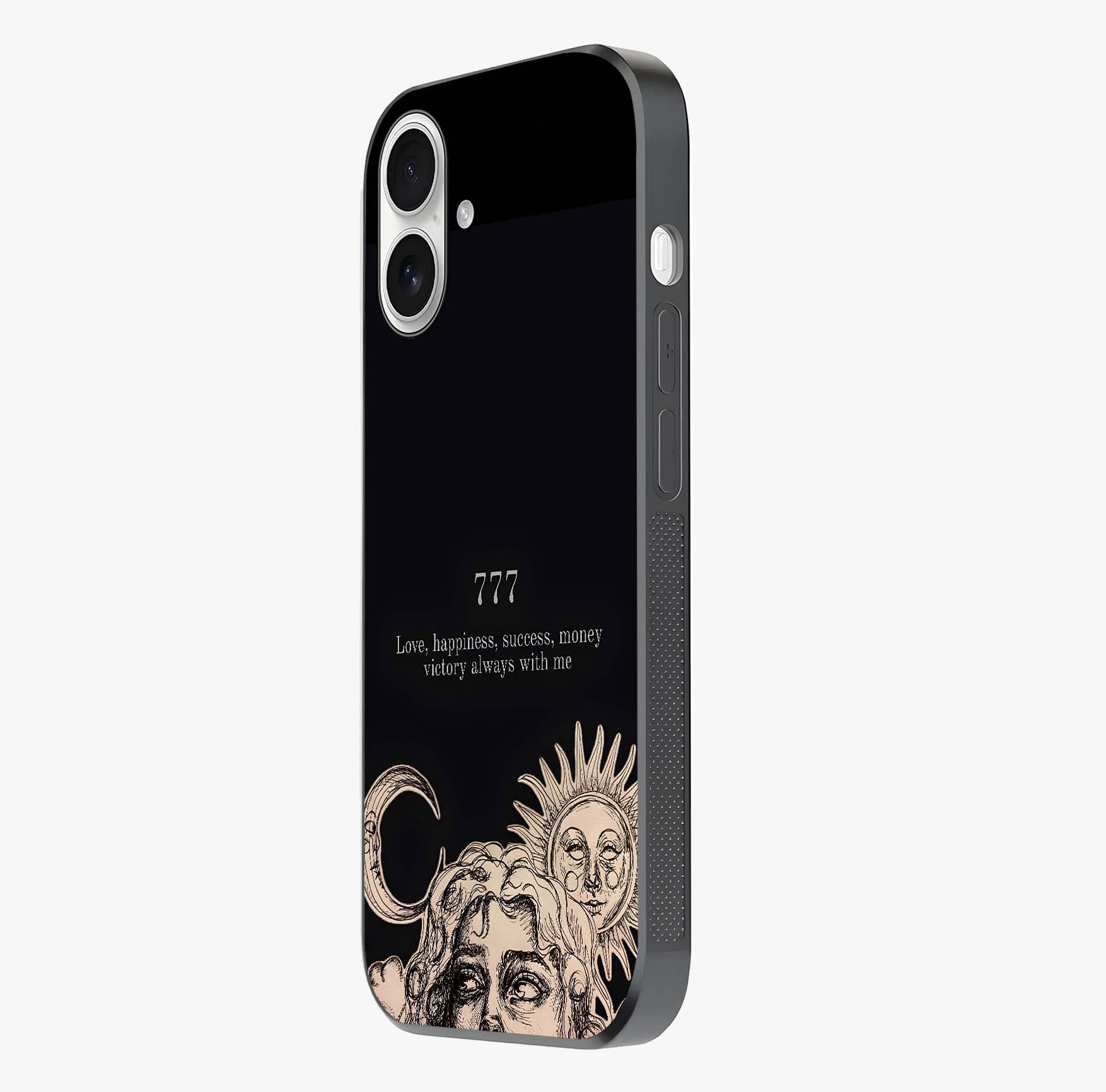 Mystic Victory Aura Glass Case photographed in natural light showing reflective finish and design depth.