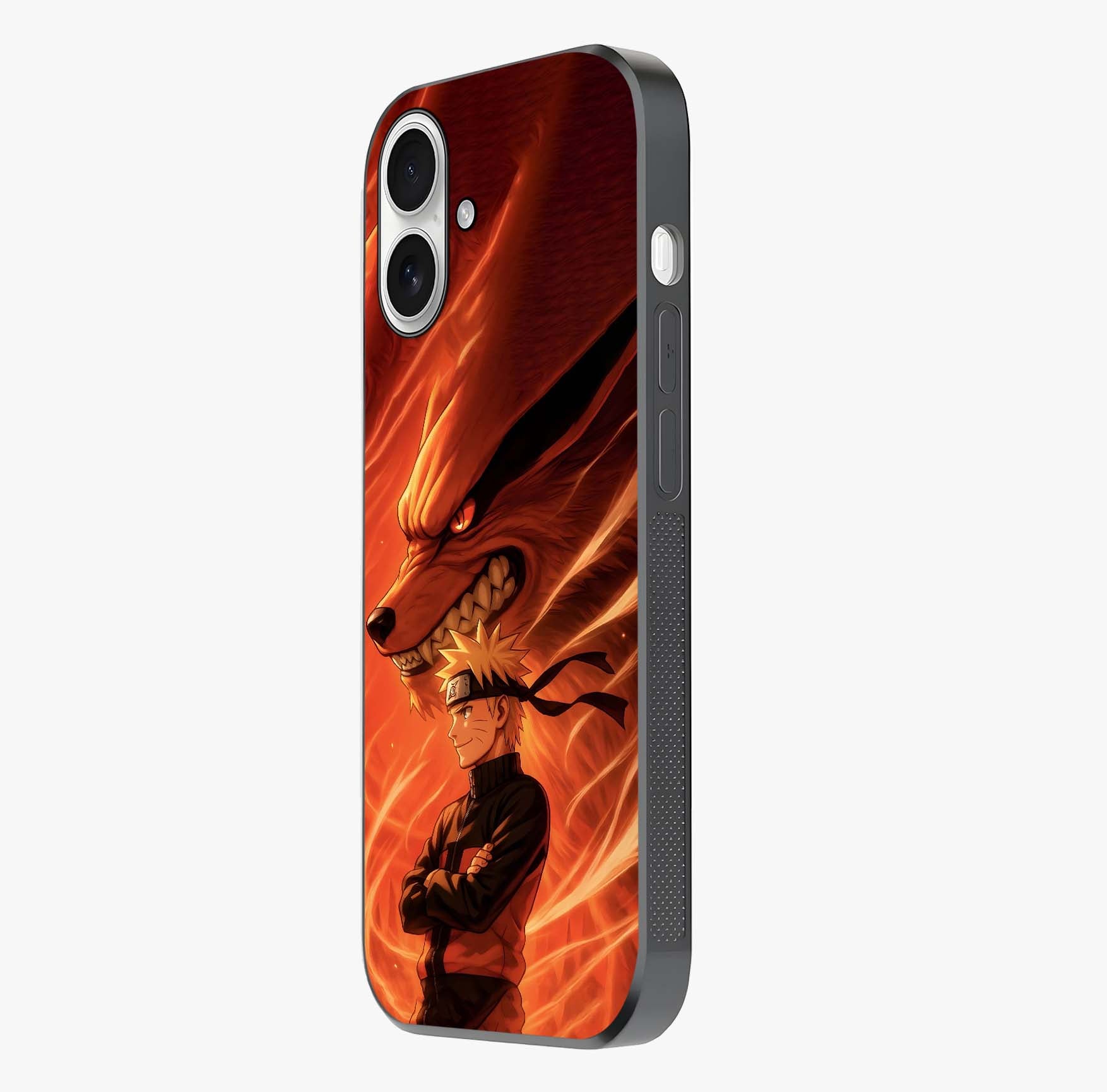Nine Tails Legacy Glass Case photographed in natural light showing reflective finish and design depth.