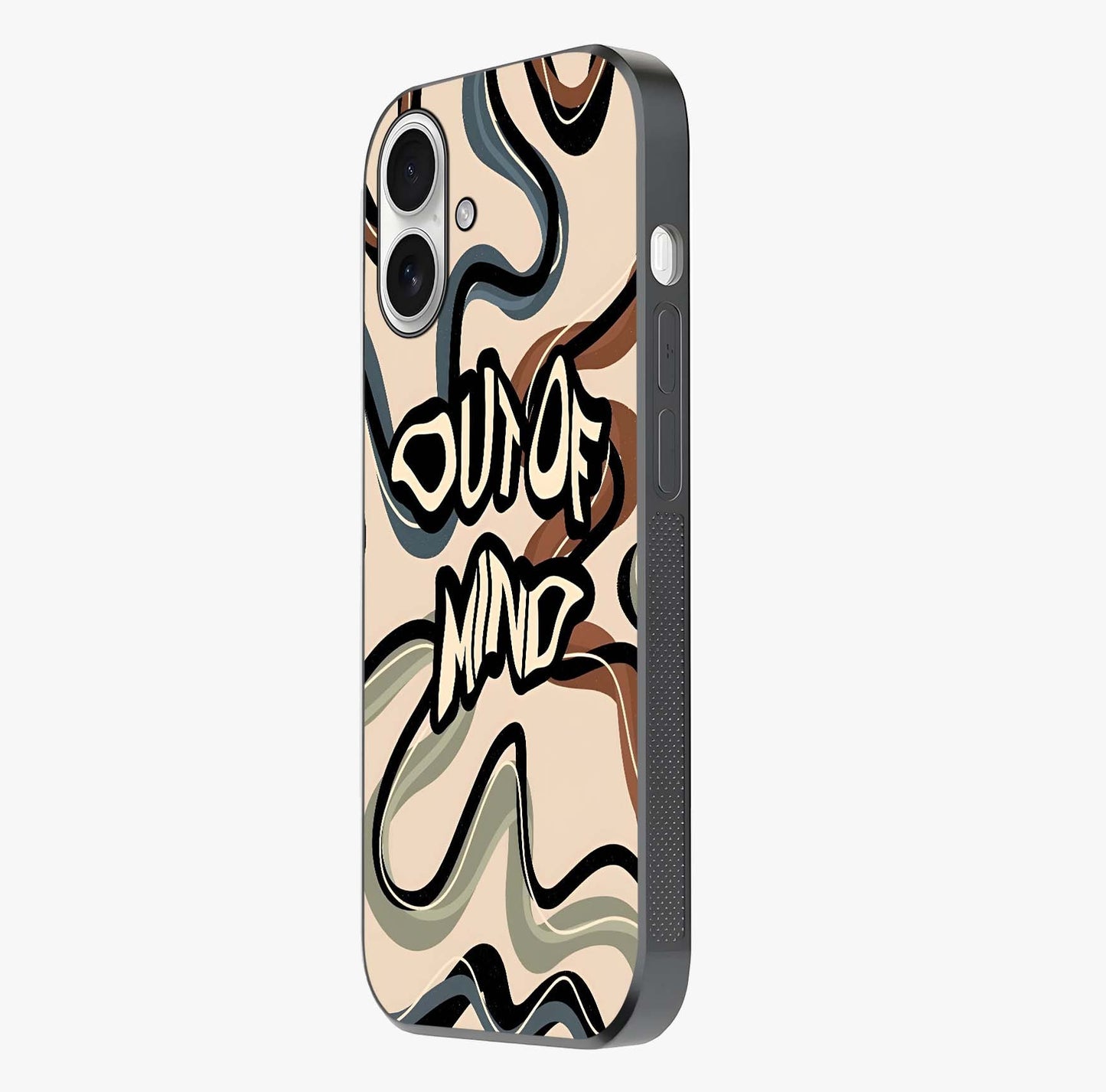 Out Of Mind Glass Case photographed in natural light showing reflective finish and design depth.