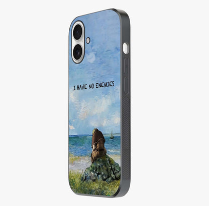 Peace Beyond War Glass Case photographed in natural light showing reflective finish and design depth.