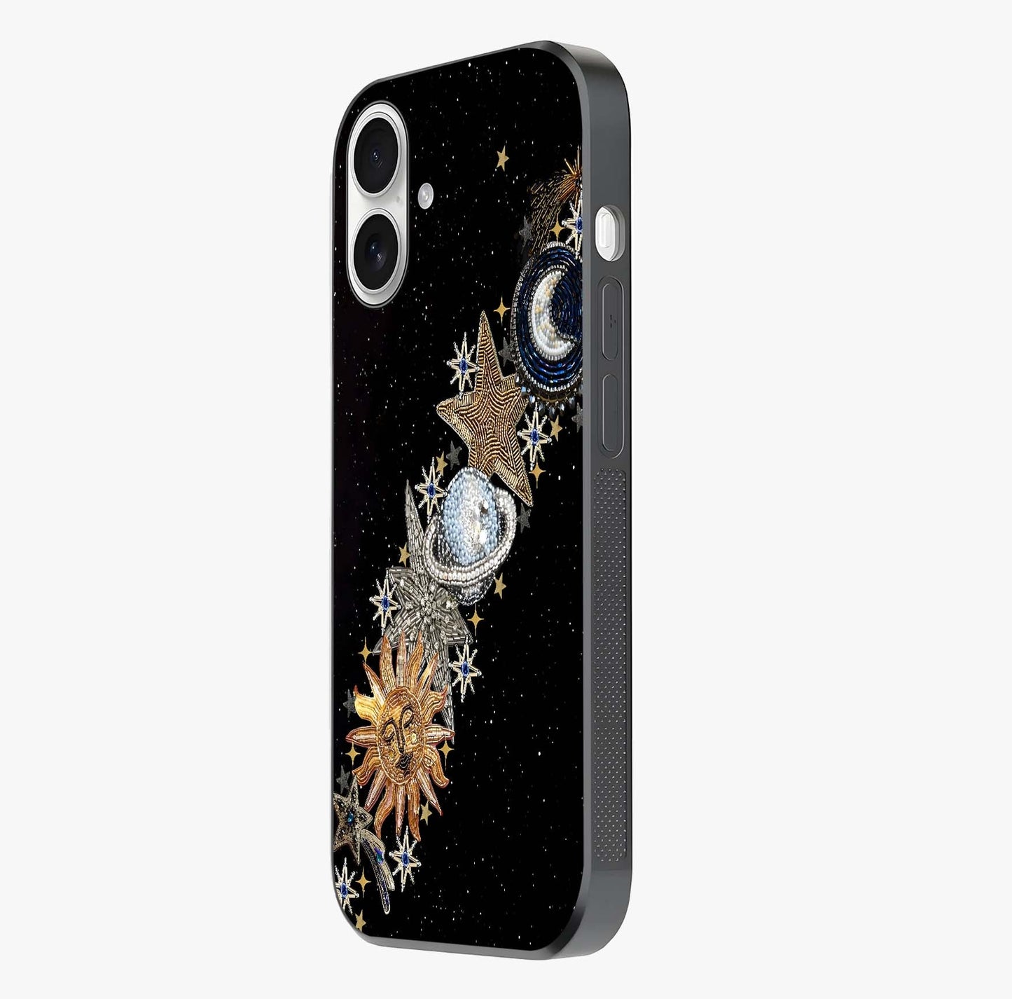 Pearls Universe Object Glass Case photographed in natural light showing reflective finish and design depth.
