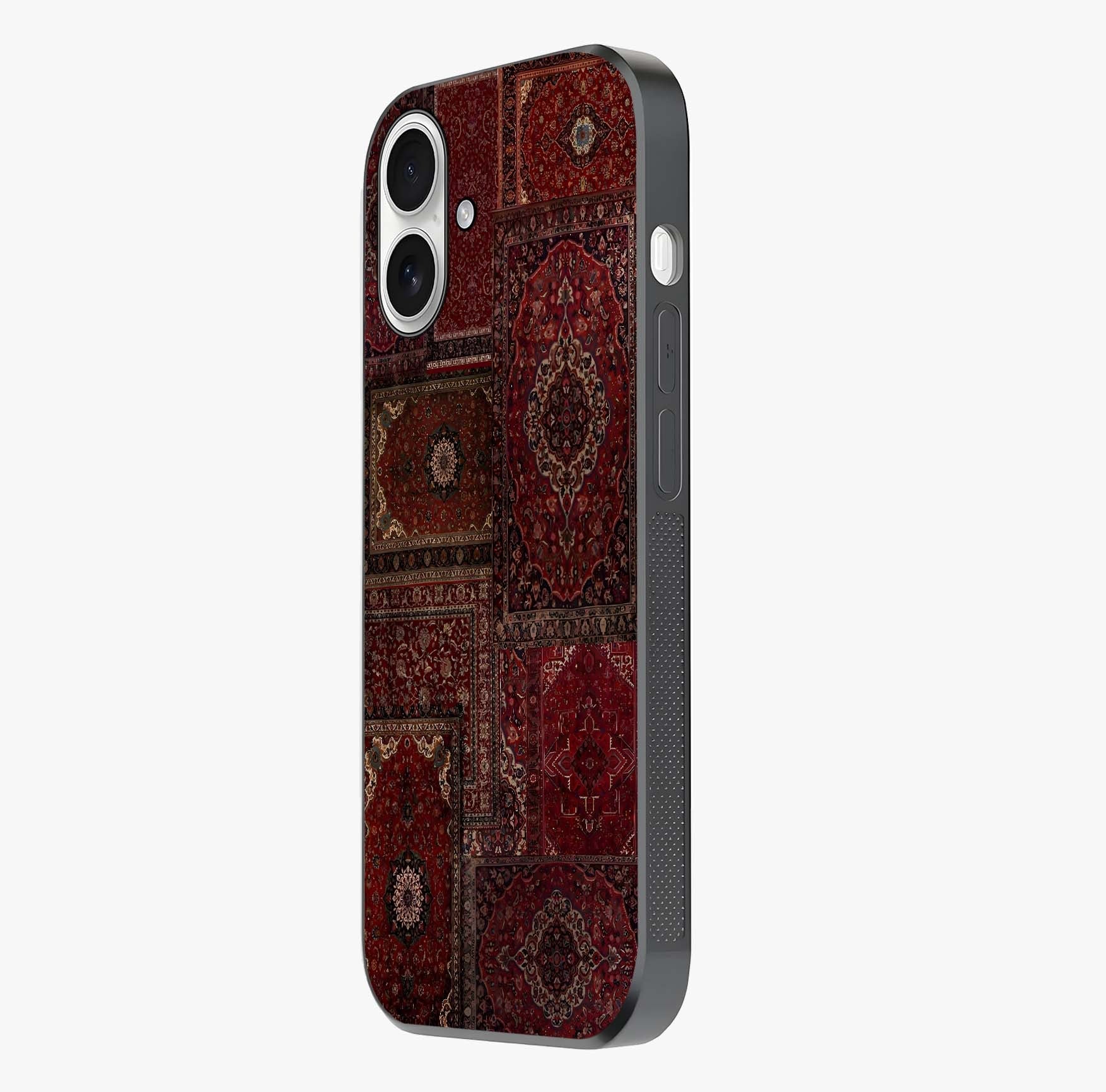 Persian Velvet Tale Glass Case photographed in natural light showing reflective finish and design depth.
