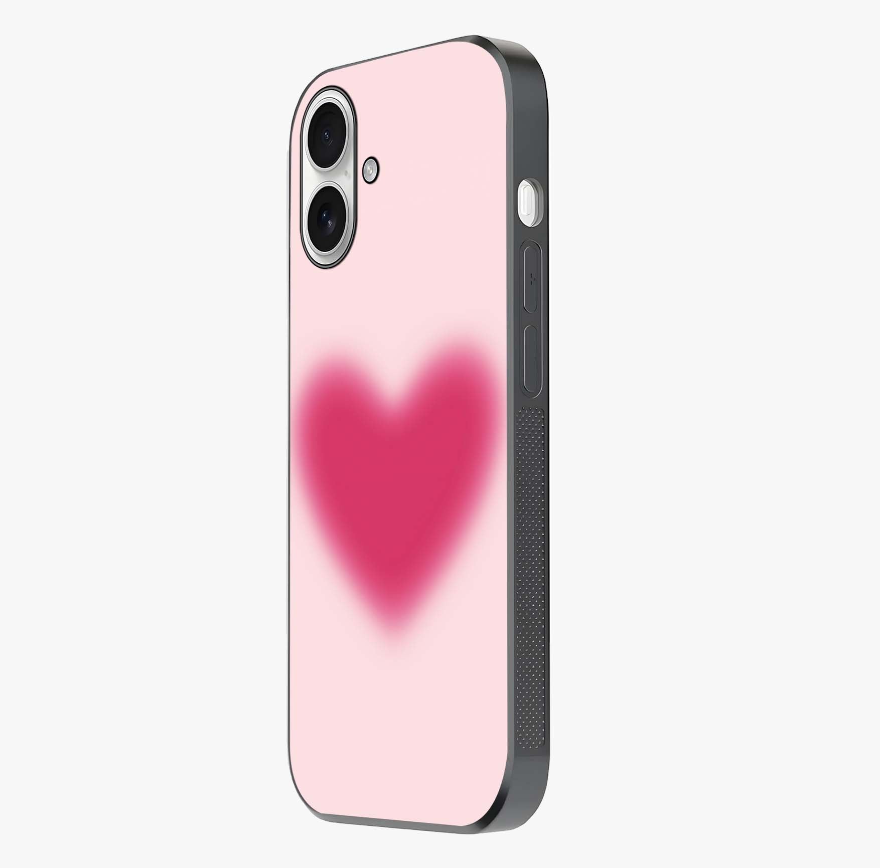 Pink Aura Heart Glass Case photographed in natural light showing reflective finish and design depth.