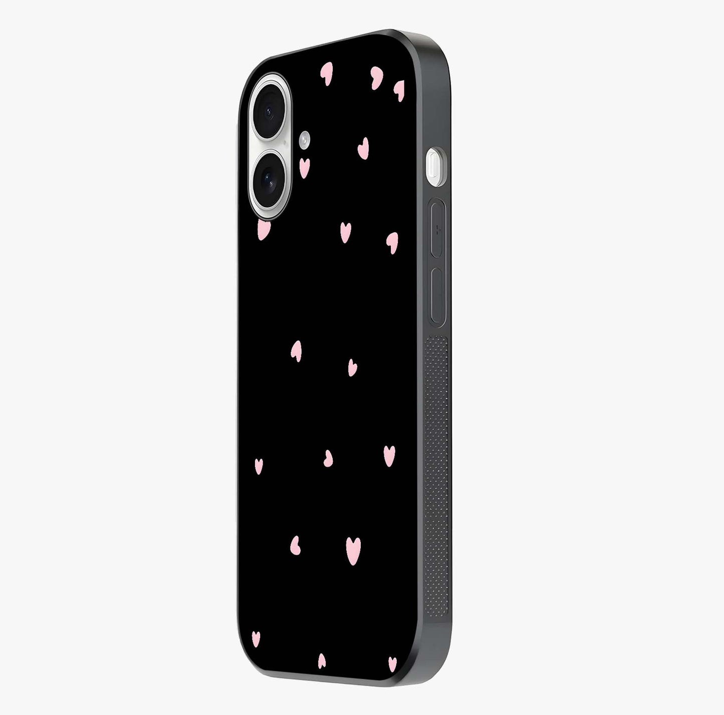 Pink Love Drops Glass Case photographed in natural light showing reflective finish and design depth.