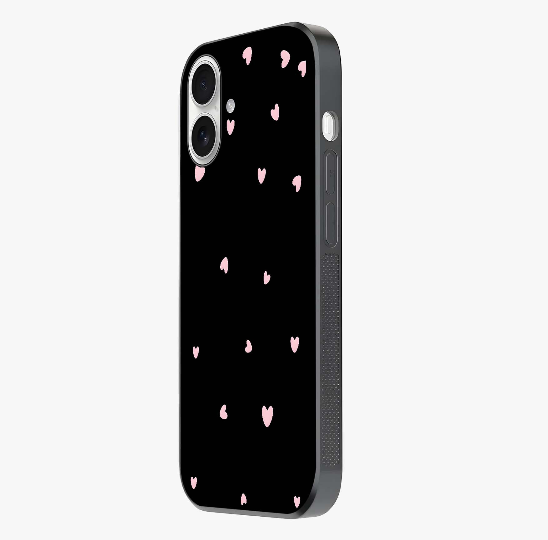 Pink Love Drops Glass Case photographed in natural light showing reflective finish and design depth.