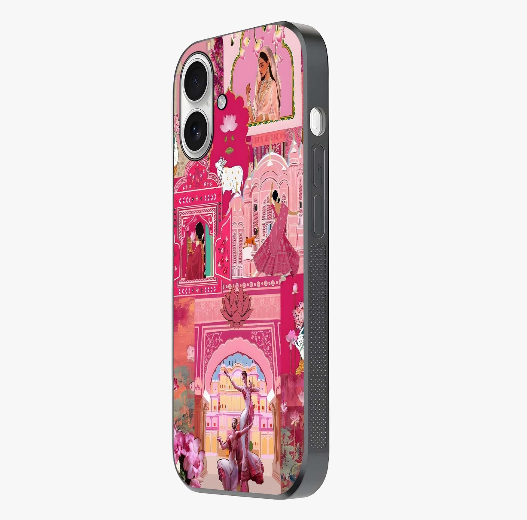 Pink Palace Muse Glass Case photographed in natural light showing reflective finish and design depth.