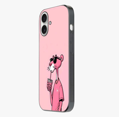 Pink Panther Glass Case photographed in natural light showing reflective finish and design depth.