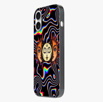 Psychedelic Sun Glass Case photographed in natural light showing reflective finish and design depth.