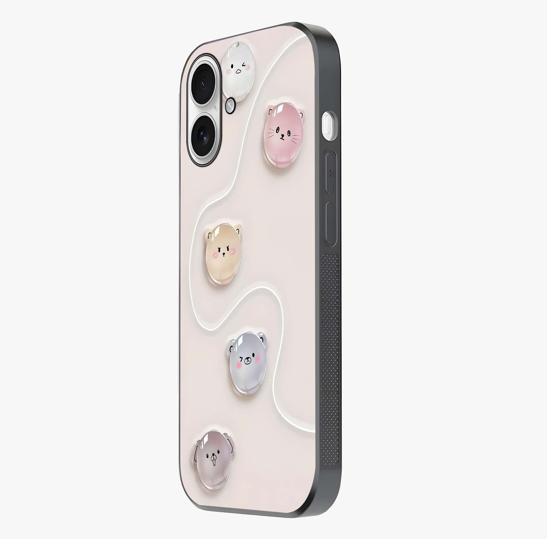 Puffy Face Parade Glass Case photographed in natural light showing reflective finish and design depth.