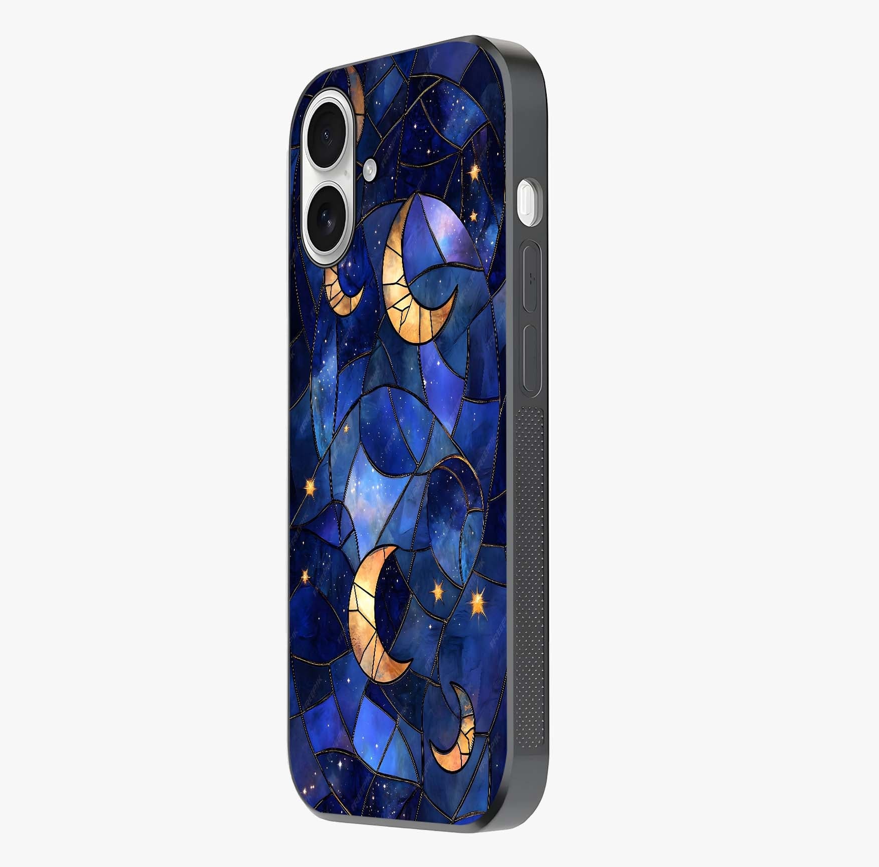 Starlit Sky Tapestry Glass Case photographed in natural light showing reflective finish and design depth.