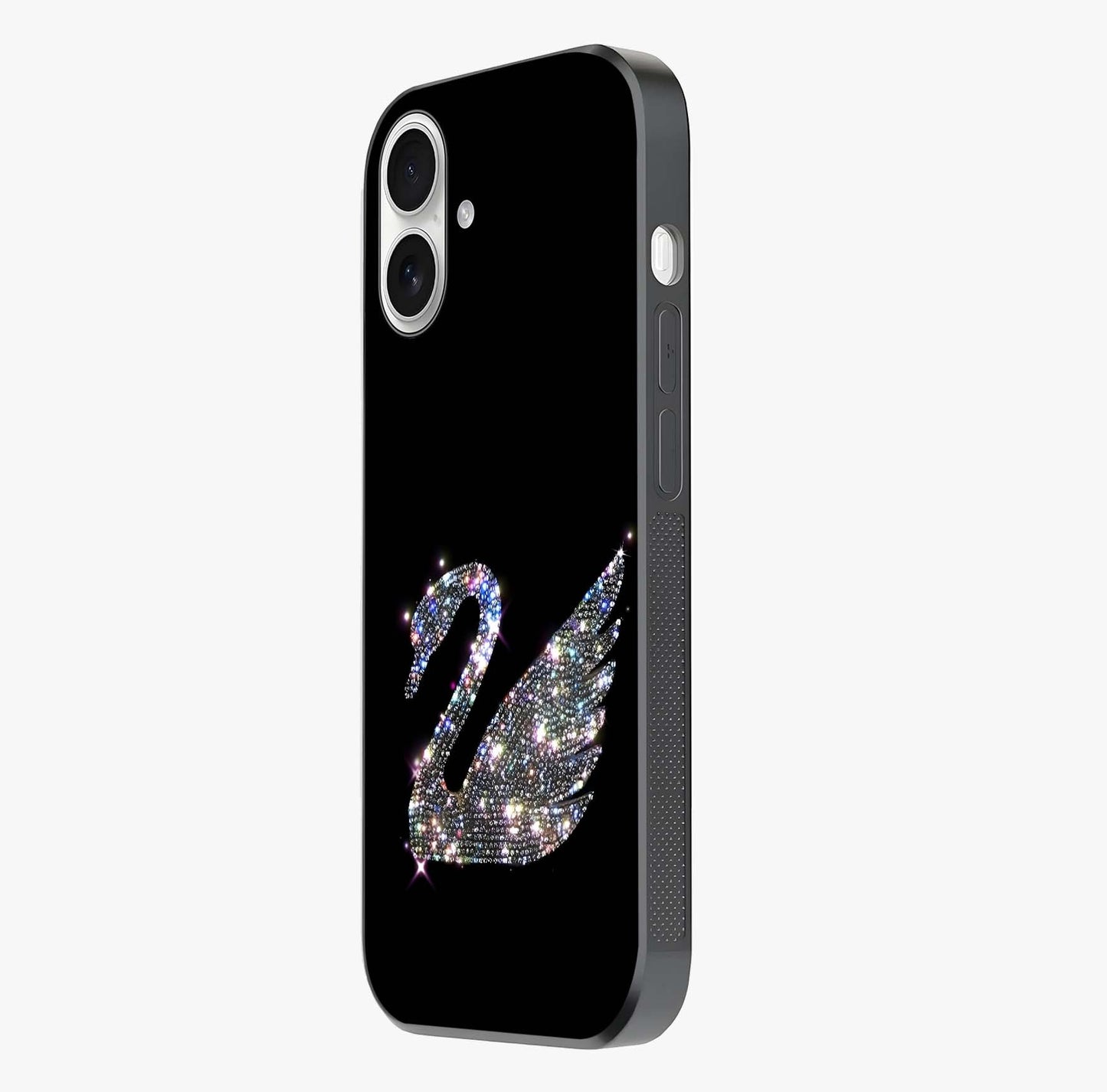 Starlit Swan Grace Glass Case photographed in natural light showing reflective finish and design depth.