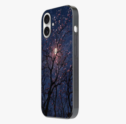 Twilight Sakura Serenade Glass Case photographed in natural light showing reflective finish and design depth.