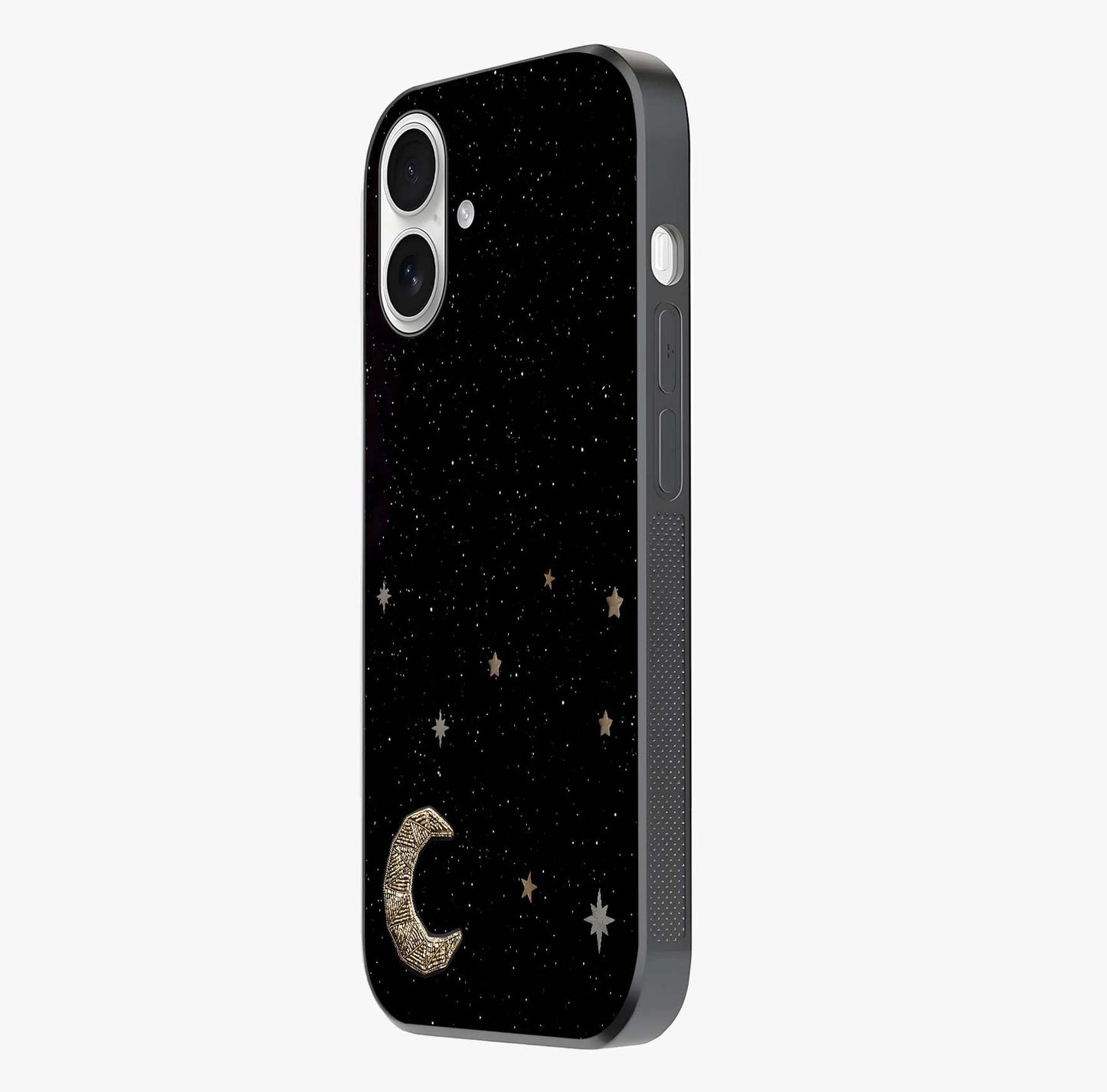 Twinkle Star With Half Moon Glass Case photographed in natural light showing reflective finish and design depth.