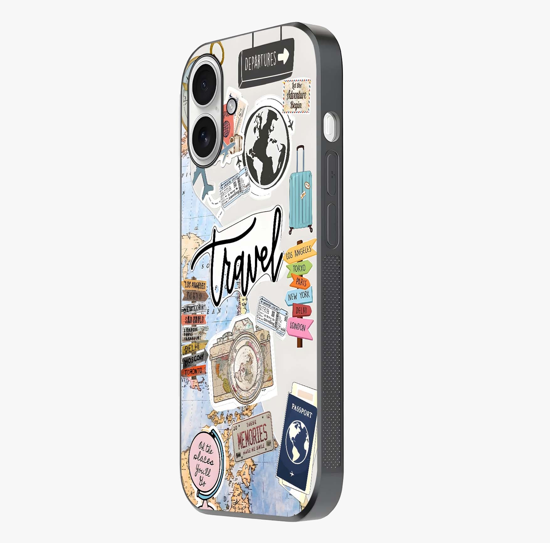 Wanderlust Journal Glass Case photographed in natural light showing reflective finish and design depth.