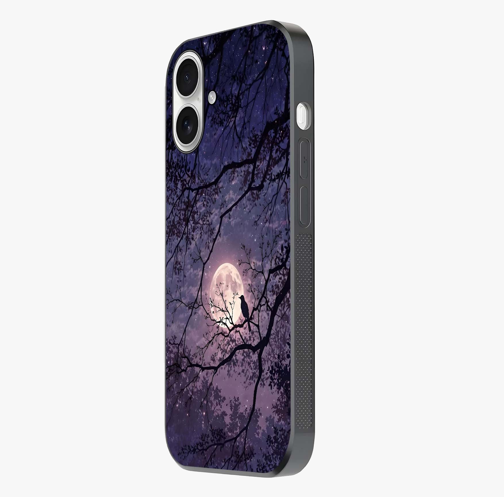 Whispering Moon Silence Glass Case photographed in natural light showing reflective finish and design depth.