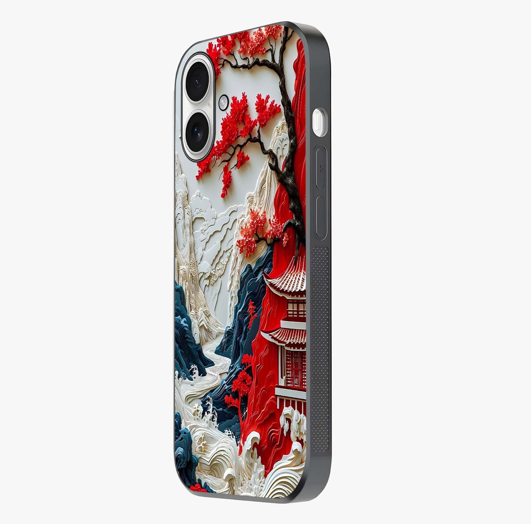 Whispers Of Sakura Waves Glass Case photographed in natural light showing reflective finish and design depth.