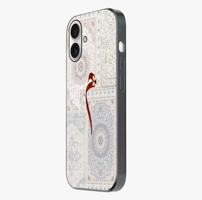 White Aesthetic Bow Glass Case photographed in natural light showing reflective finish and design depth.