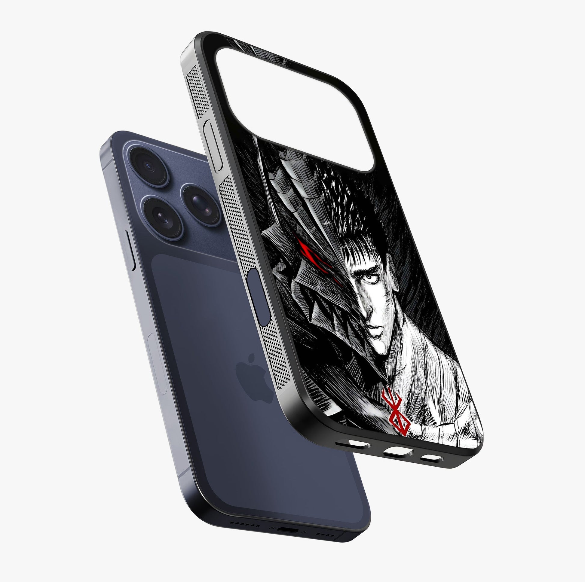 Berserker Blood Oath Glass Case laid diagonally highlighting side profile, edges and glossy glass shine.
