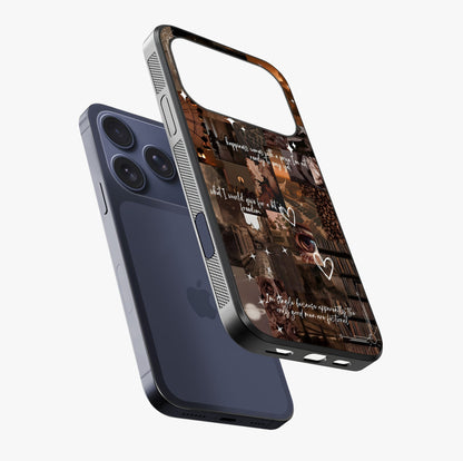 Bittersweet Aesthetic Chaos Glass Case laid diagonally highlighting side profile, edges and glossy glass shine.