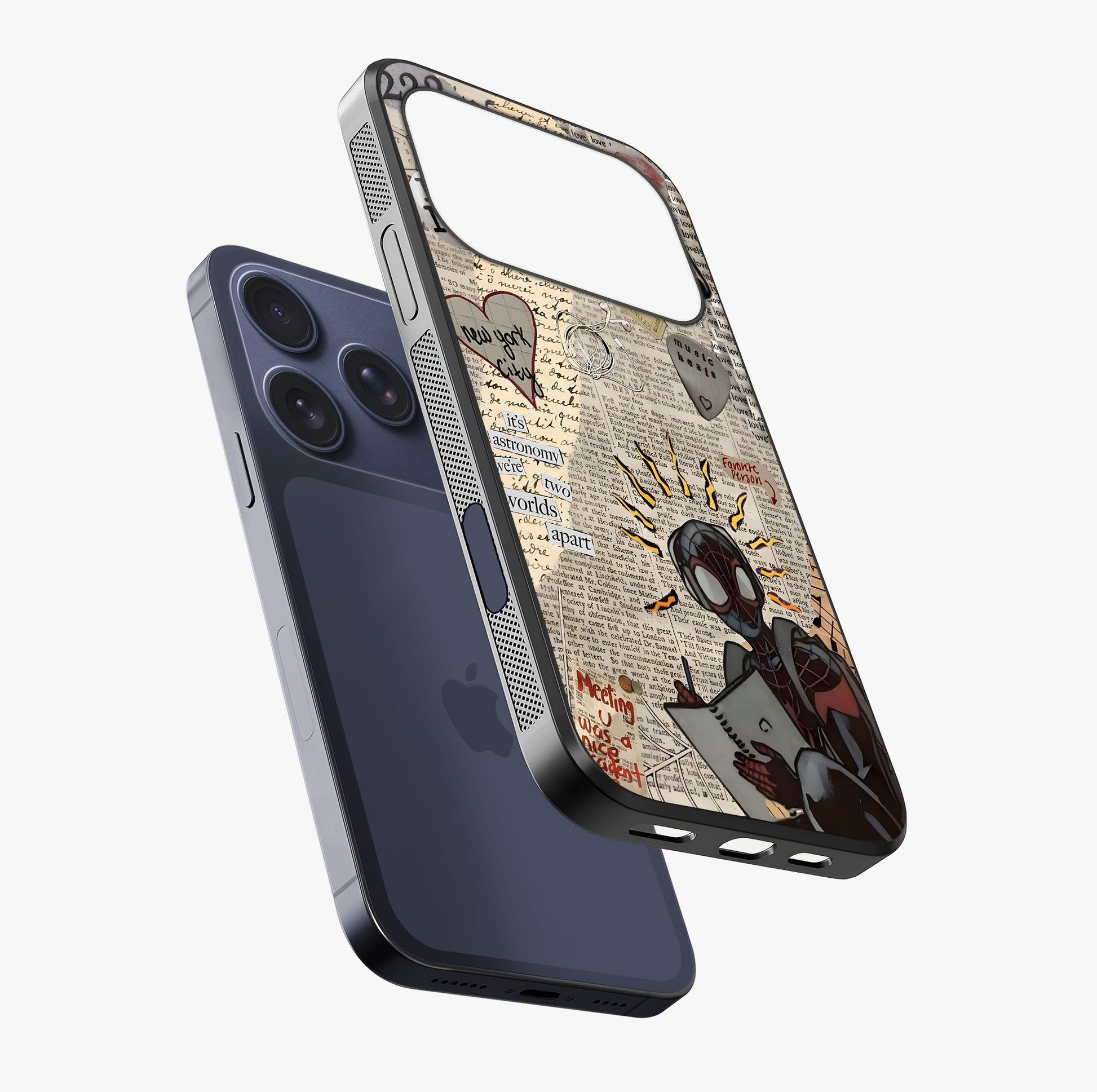 City Dream Sketch Glass Case laid diagonally highlighting side profile, edges and glossy glass shine.
