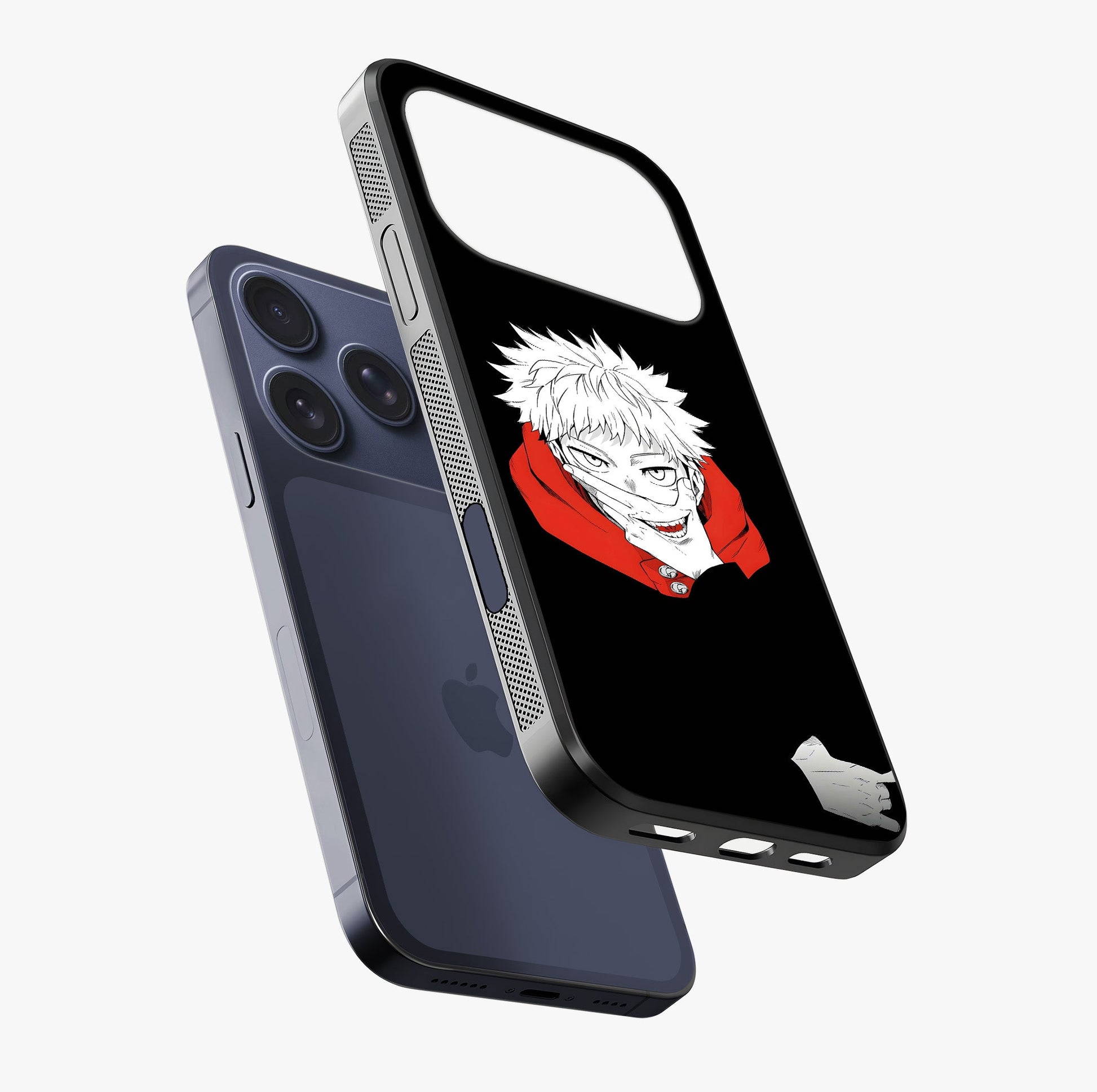 Crimson Chaos Smile Glass Case laid diagonally highlighting side profile, edges and glossy glass shine.