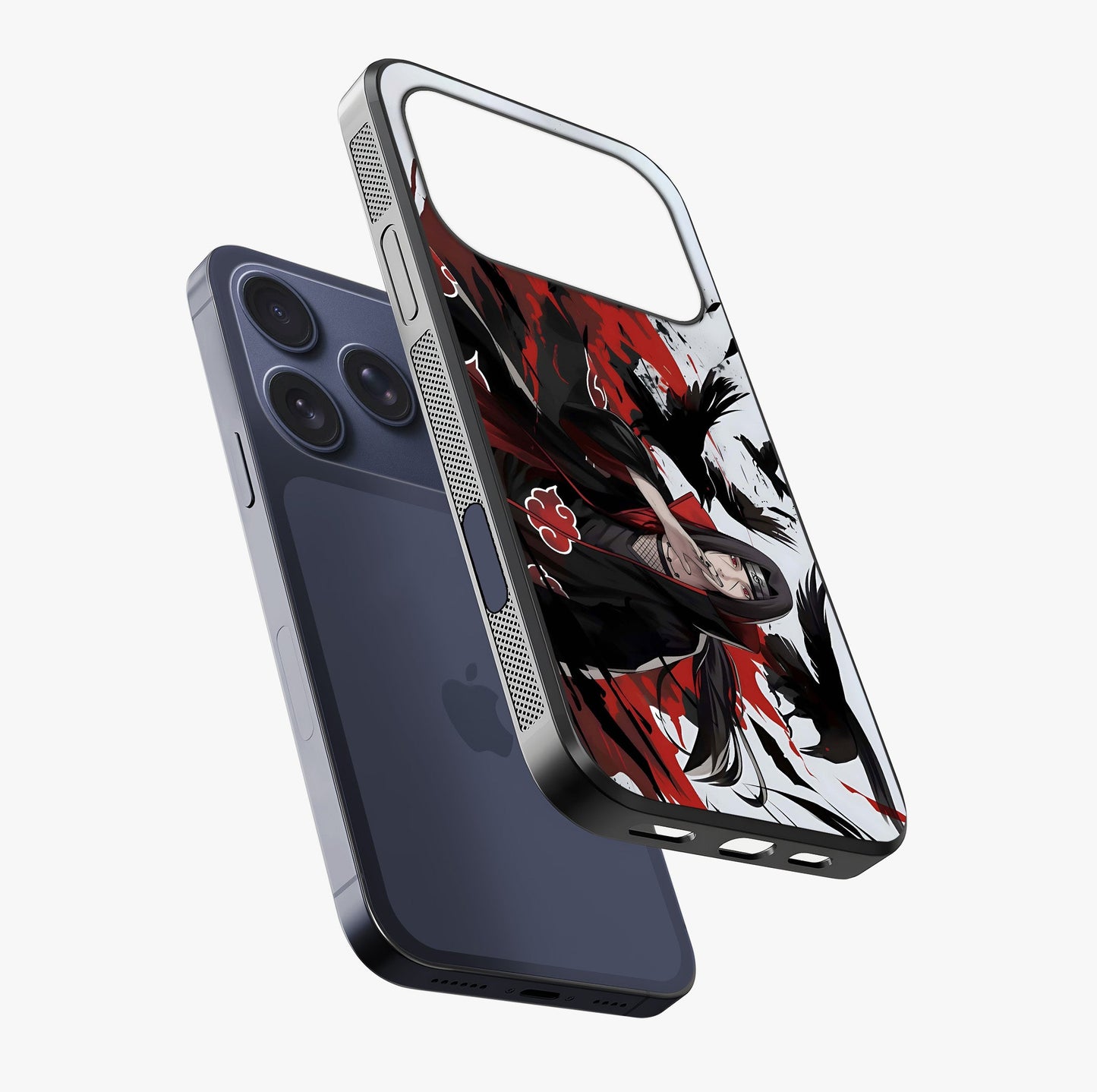 Crimson Crow Illusion Glass Case laid diagonally highlighting side profile, edges and glossy glass shine.