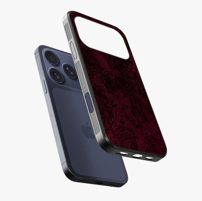 Crimson Fade Flow Glass Case laid diagonally highlighting side profile, edges and glossy glass shine.