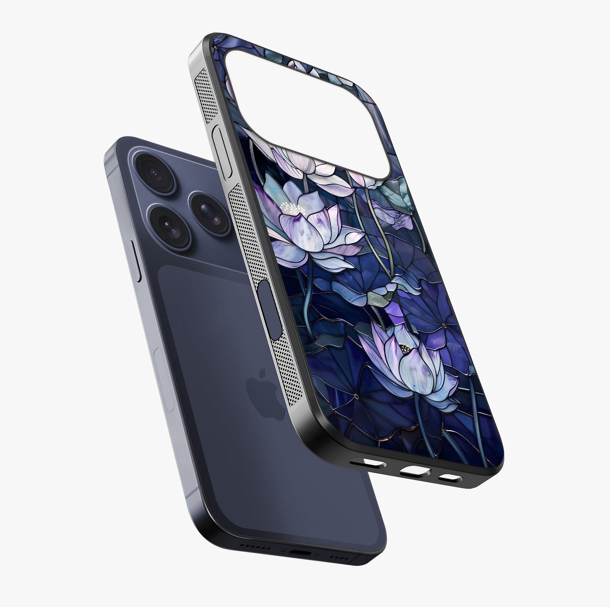 Gloss Petal Rush Glass Case laid diagonally highlighting side profile, edges and glossy glass shine.
