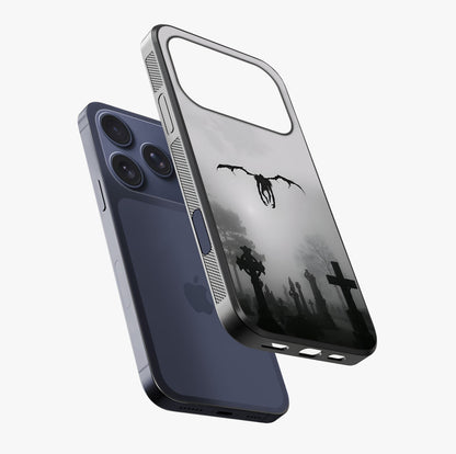 Graveyard Shadow Descent Glass Case laid diagonally highlighting side profile, edges and glossy glass shine.