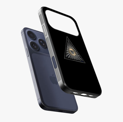 Illuminati Evil Glass Case laid diagonally highlighting side profile, edges and glossy glass shine.