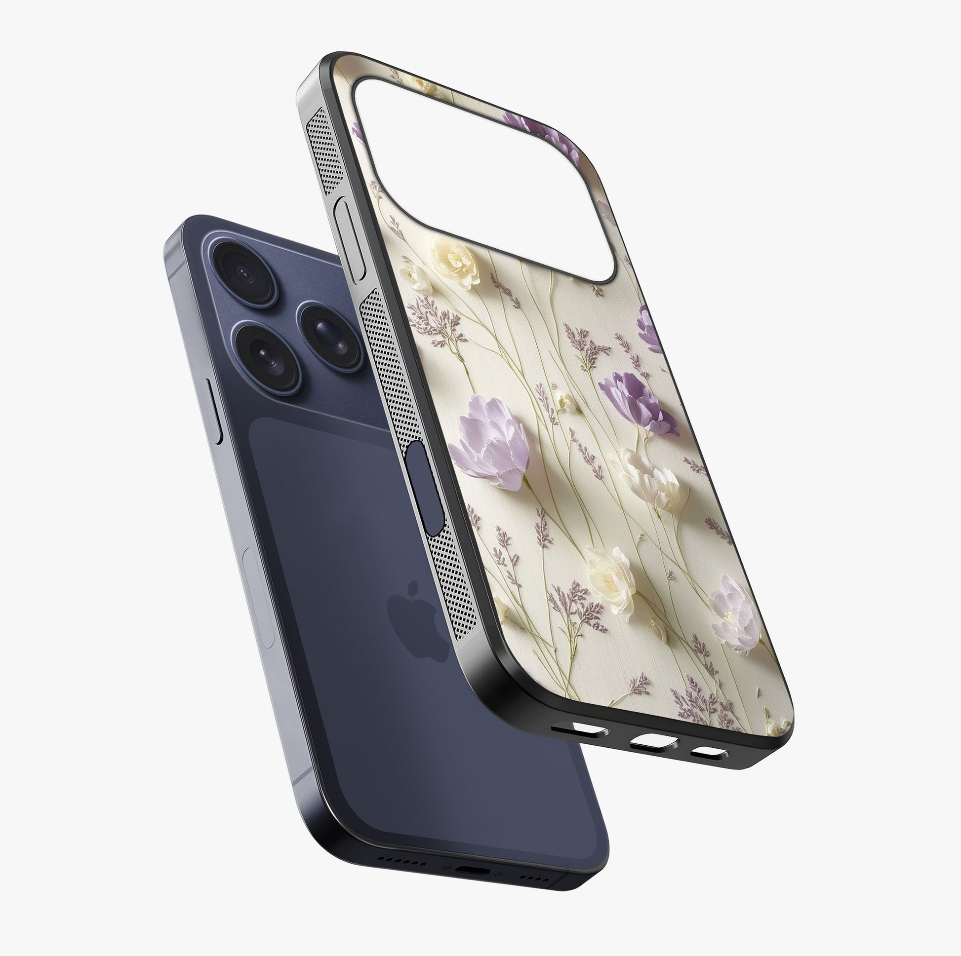 Lilac Breeze Harmony Glass Case laid diagonally highlighting side profile, edges and glossy glass shine.