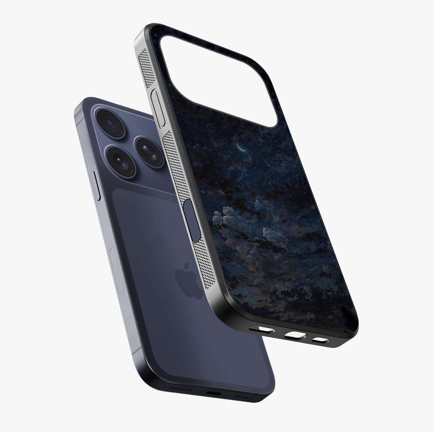 Lunar Veil Silence Glass Case laid diagonally highlighting side profile, edges and glossy glass shine.