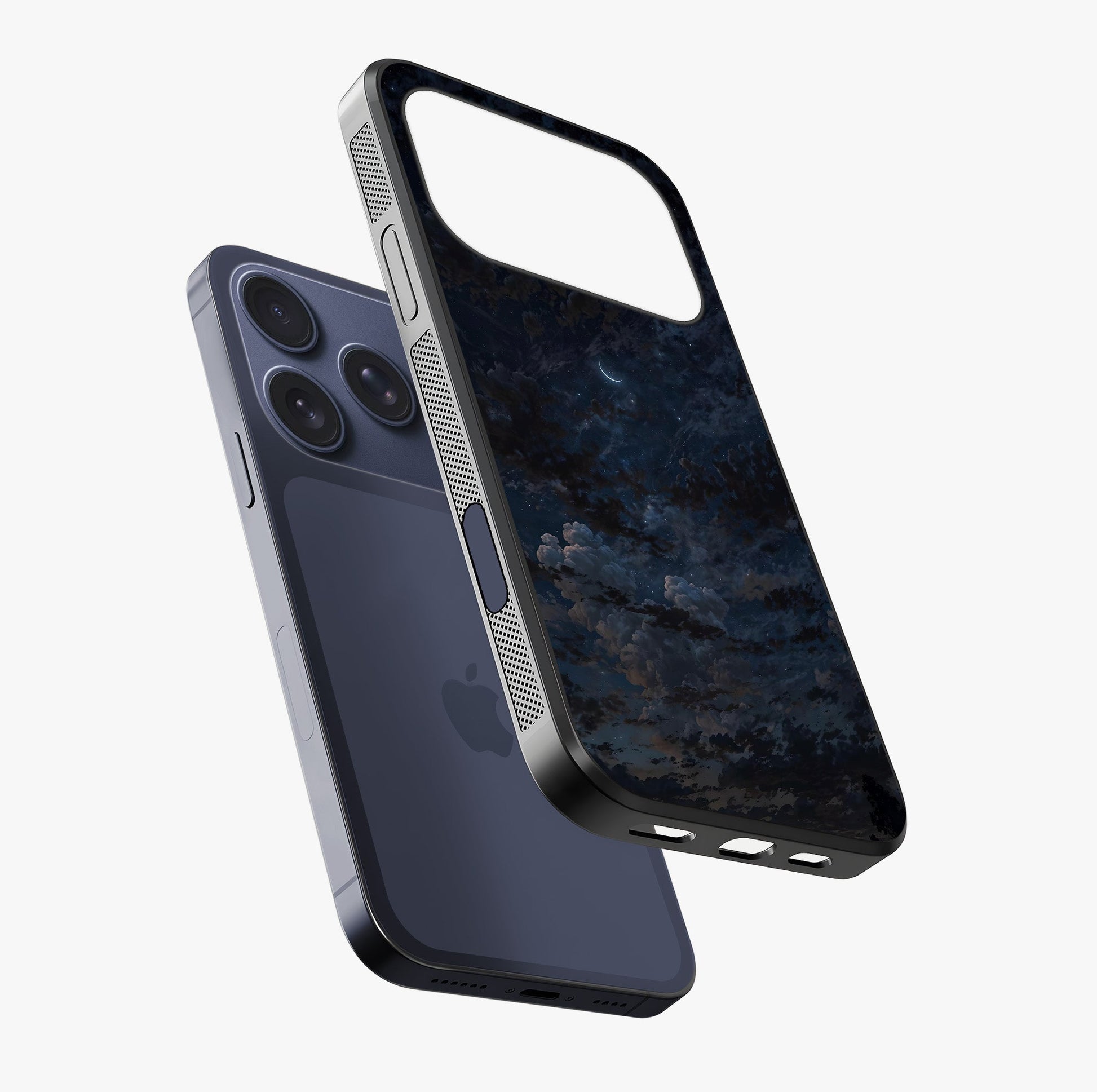 Lunar Veil Silence Glass Case laid diagonally highlighting side profile, edges and glossy glass shine.