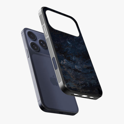 Lunar Veil Silence Glass Case laid diagonally highlighting side profile, edges and glossy glass shine.