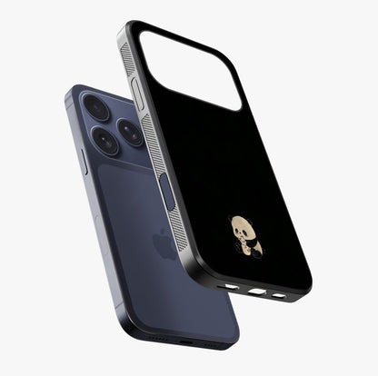Midnight Panda Love Glass Case laid diagonally highlighting side profile, edges and glossy glass shine.