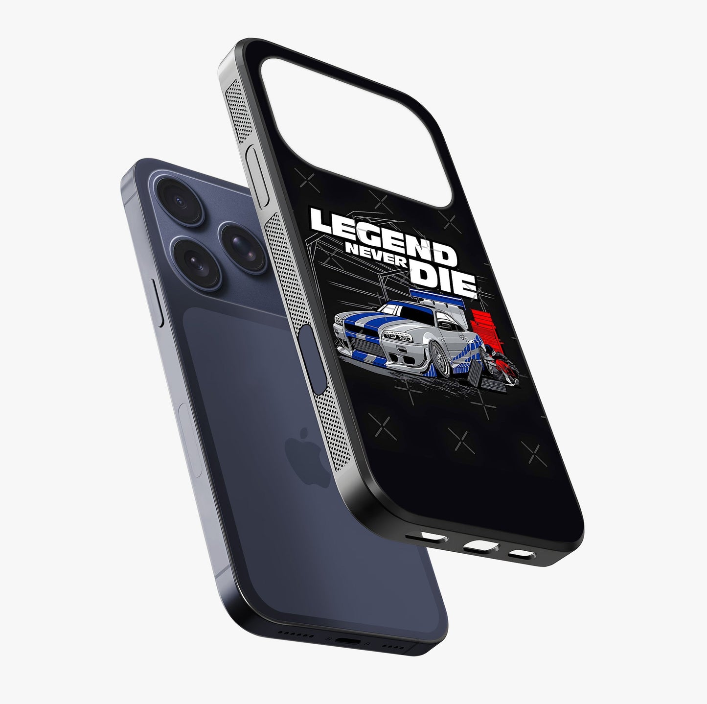 Midnight Racing Legacy Glass Case laid diagonally highlighting side profile, edges and glossy glass shine.