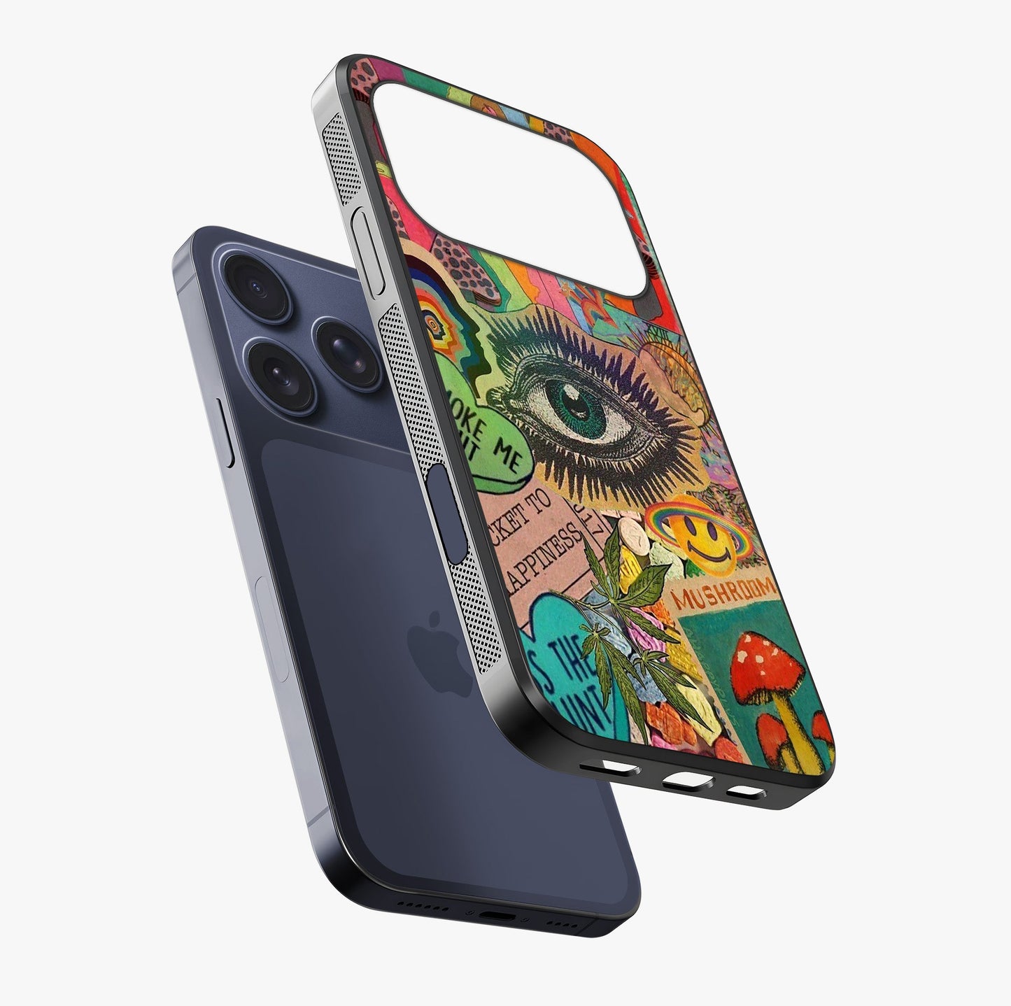 Mystic Eye Wonderland Glass Case laid diagonally highlighting side profile, edges and glossy glass shine.