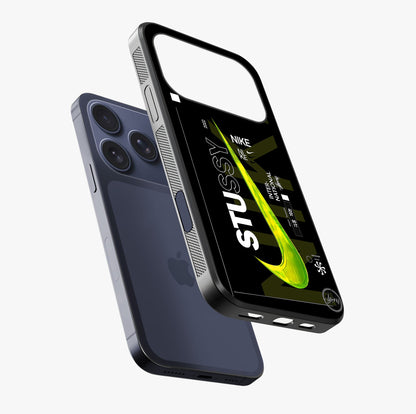 Neon Street Edition Glass Case laid diagonally highlighting side profile, edges and glossy glass shine.