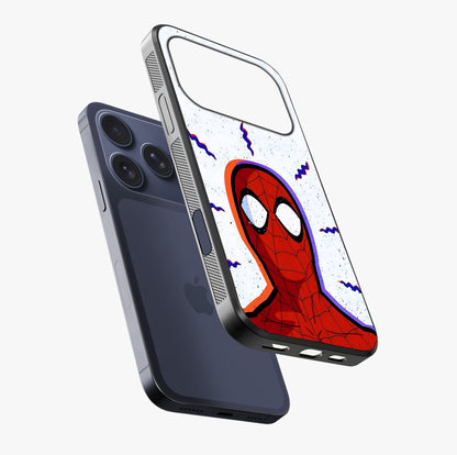 Omg Spiderman Glass Case laid diagonally highlighting side profile, edges and glossy glass shine.