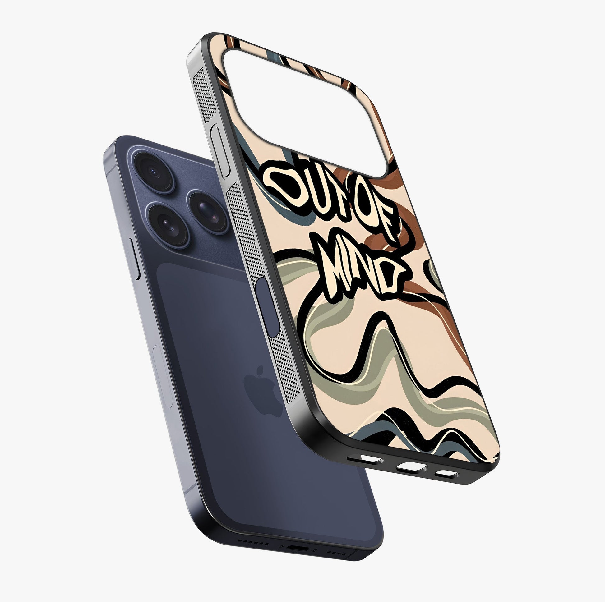 Out Of Mind Glass Case laid diagonally highlighting side profile, edges and glossy glass shine.