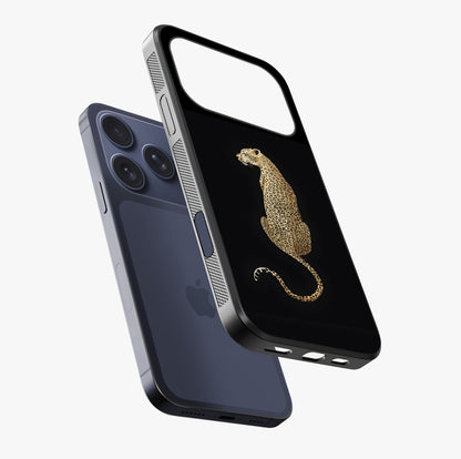 Regal Leopard Glass Case laid diagonally highlighting side profile, edges and glossy glass shine.